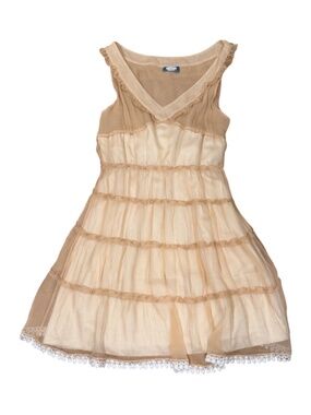 NWOT Blugirl Blumarine nude beige tan silk chiffon ruffle A line dress 6 S M